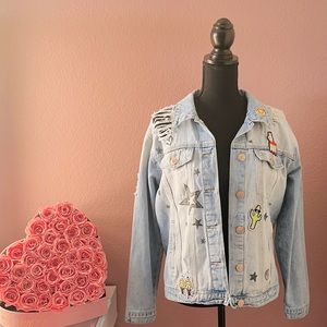 Forever 21 Distressed Patch Jean Jacket
